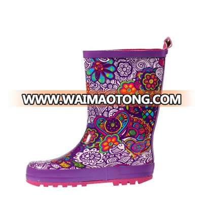 Attractive designs cartoon tall rubber firework print rain girl's boot