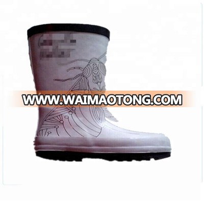 Latest design carton printed fashion high heel kids gumboots