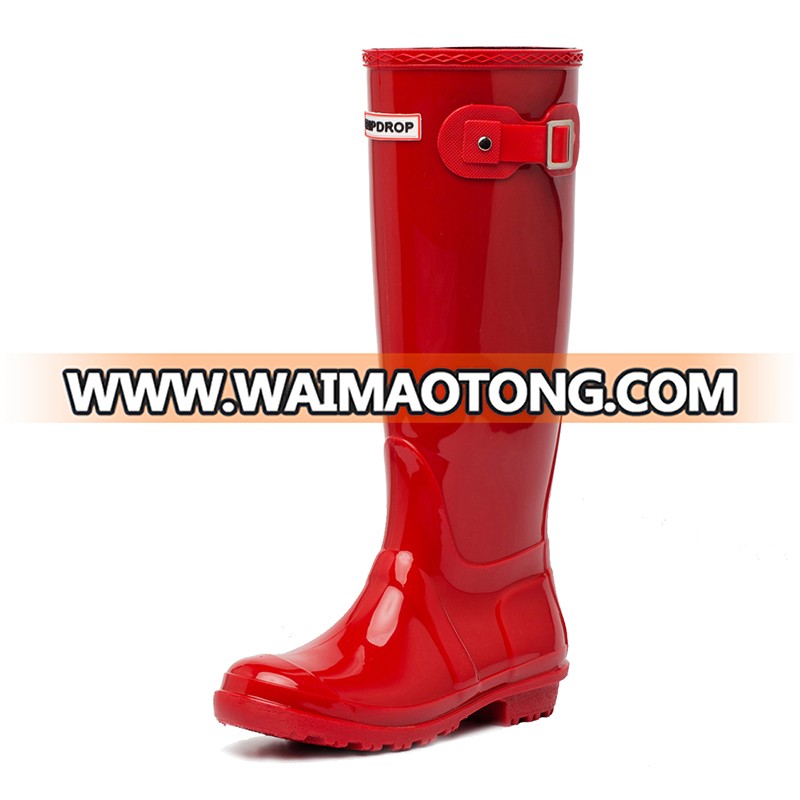 Hotsales New Style Custom Wellington Women Tall Rain Boots Red Shiny PVC Rain Boots